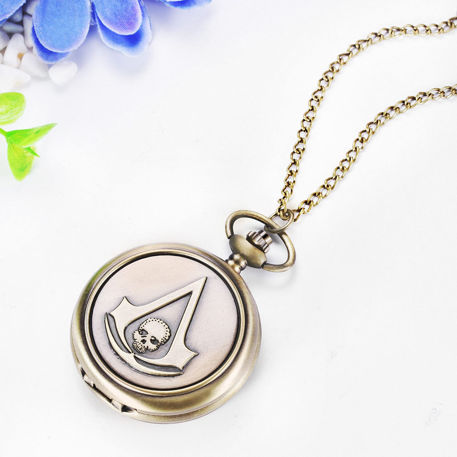 Часы JewelryWe Мужские Часы Кулон Аналоговые Кварцевые с Цепочкой Бронзовые, фото №4