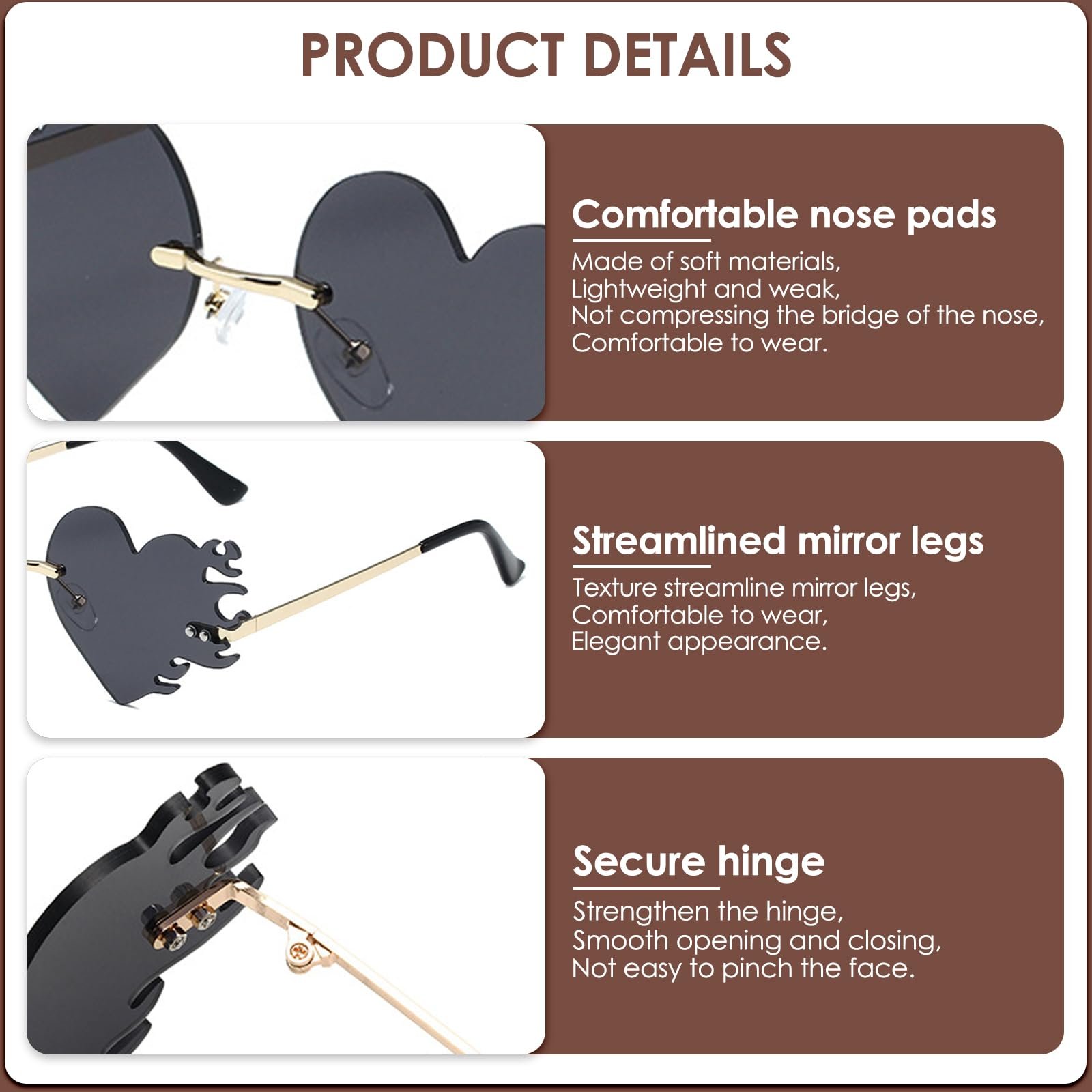 Сонцезахисні окуляри Dfuqanb 2 шт, Серцеподібні та полум'яні, Серце, Сірий, фото №3