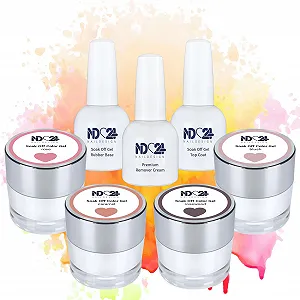 Гель-лак ND24 Premium Bundle Warm Nude Коллекция Soak Off База Rubber Топ и средство для снятия Cream - высокопигментированный УФ LED гель-лак - насыщенный цвет, прочный - легко снимается - 7 шт - Фото 1