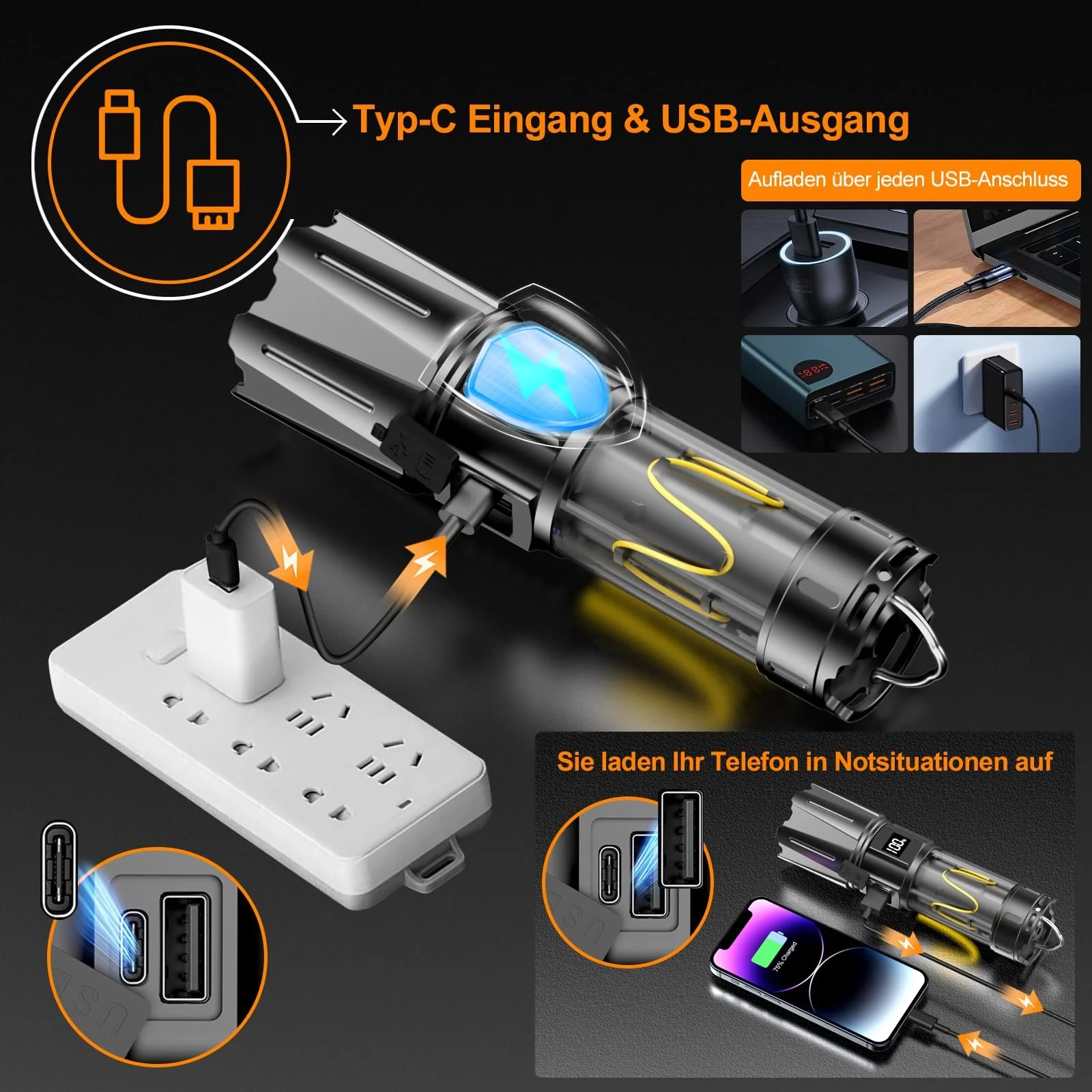 Світлодіодний ліхтар акумуляторний Relybo SHC228 500 000 люмен тактичний з 2 перемикачами 10 режимами LCD екраном стробоскоп для надзвичайних ситуацій кемпінгу, фото №6