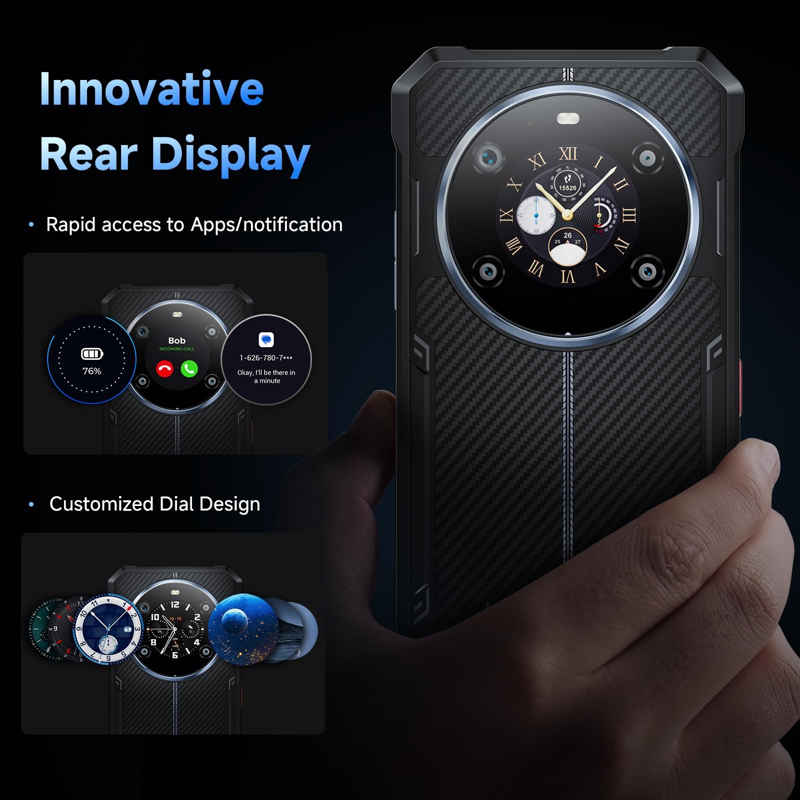 Смартфон FOSSiBOT F109S 24GB + 256GB 10600 мАг 6.75" FHD+ 1.32" 50 Мп IP68/IP69K Blue Dual Screen, фото №7