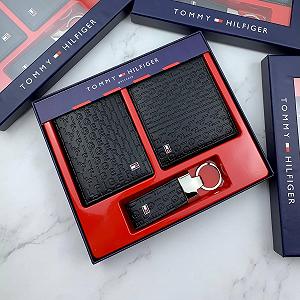 Мужской кошелек кожаный черный Tommy Hilfiger брендовый подарочный набор 3 в 1 портмоне картхолдер брелок - Фото 1