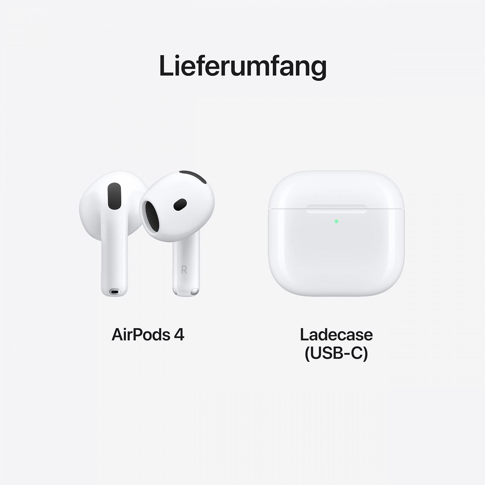 Наушники беспроводные Apple AirPods 4, Bluetooth, персонализированное 3D аудио, защита от пота и воды, зарядный футляр USB-C, чип H2, до 24 часов воспроизведения, фото №6