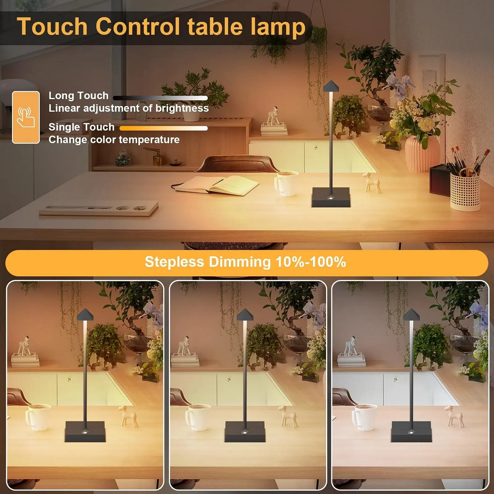 Настільна лампа Aipsun 2 шт. LED Dimmable Battery USB-C IP54 Anthracite, фото №3