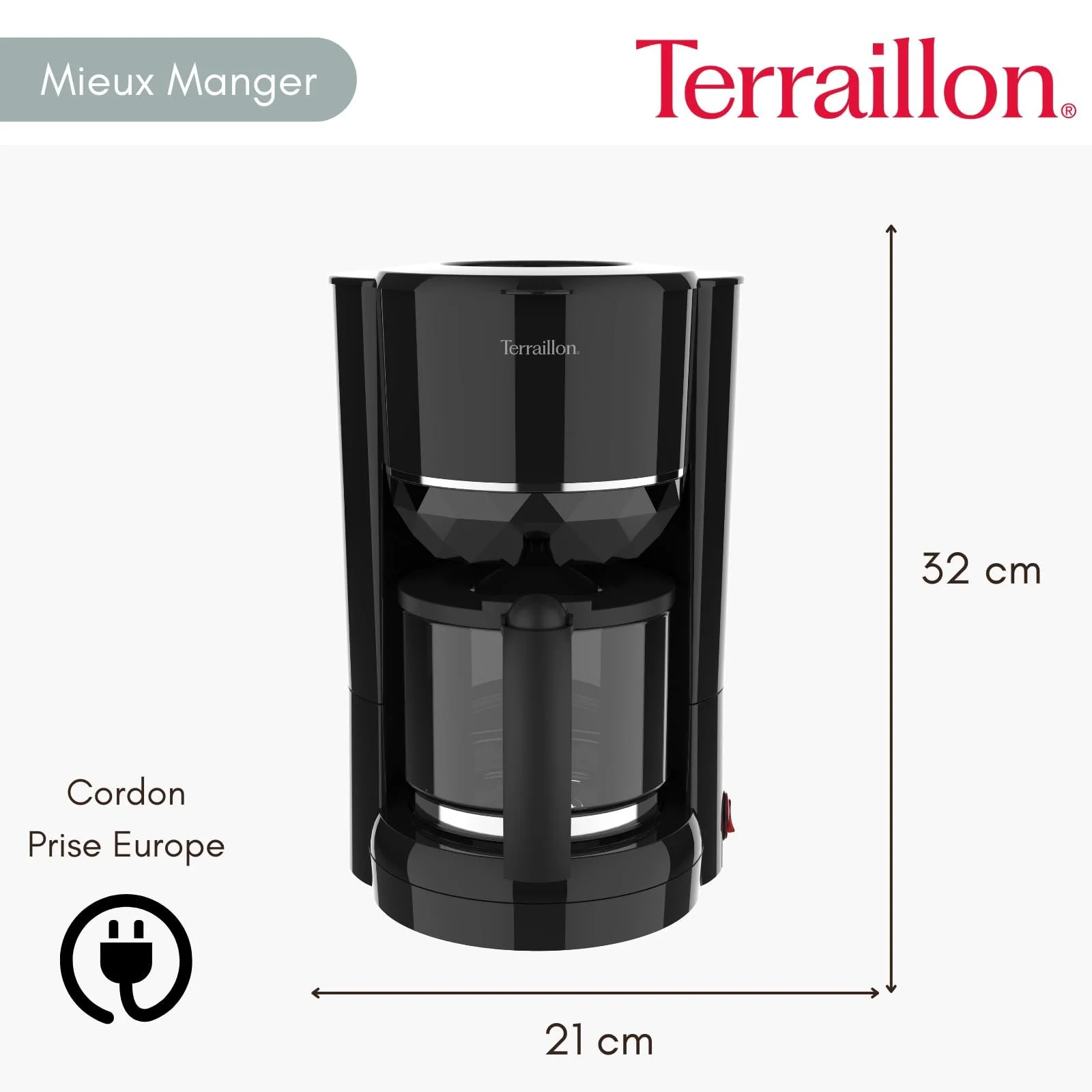Электрическая капельная кофеварка TERRAILLON BLACK DIAMOND 1,25 л 980 Вт Черная, фото №6