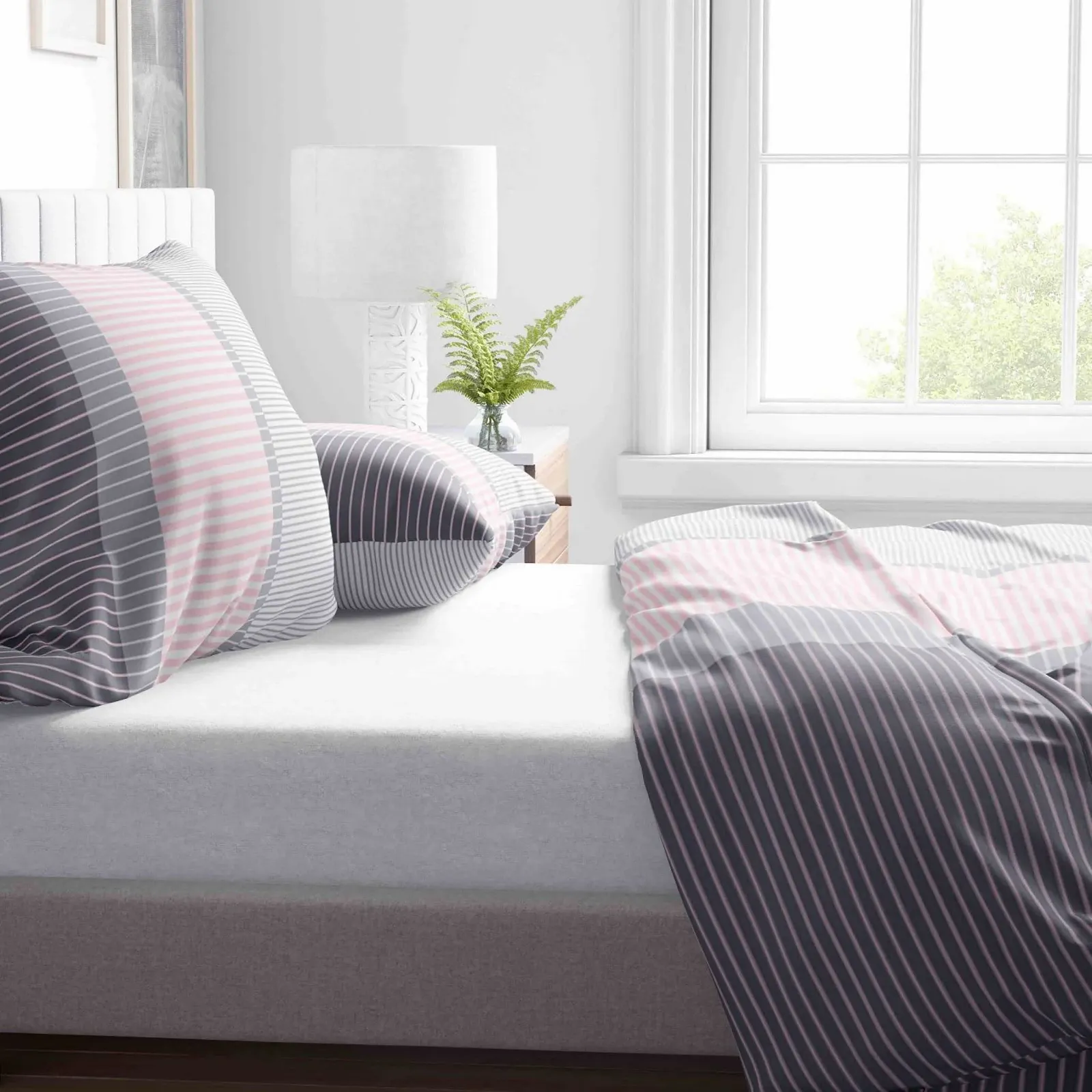 Комплект постельної білизни Leonado Vicenti 4 предмети 135 x 200 см 80 x 80 см у смужку Рожевий, фото №3