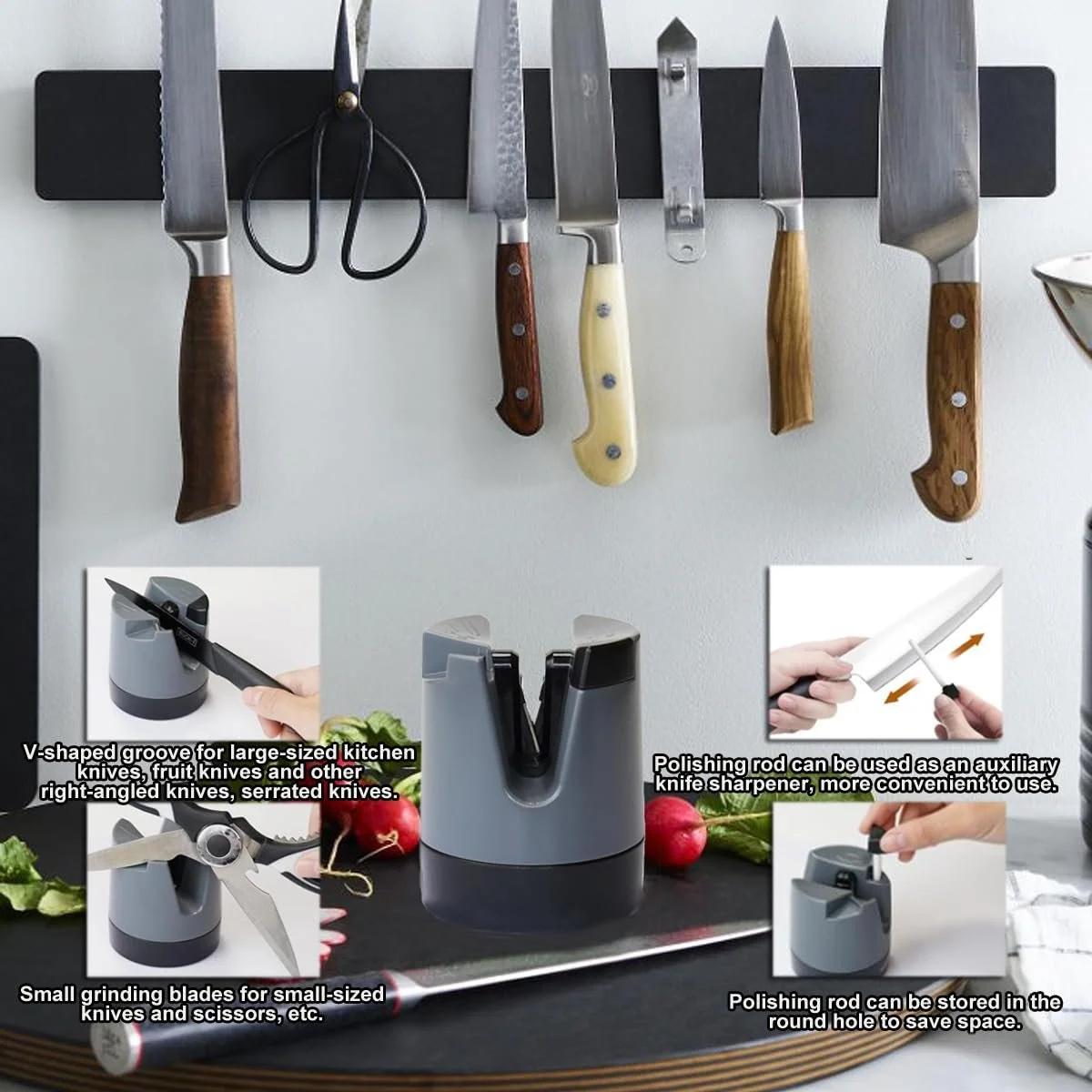 Ручне Точило для ножів 3 рівні вольфрамова сталь та кераміка на присосці, фото №3