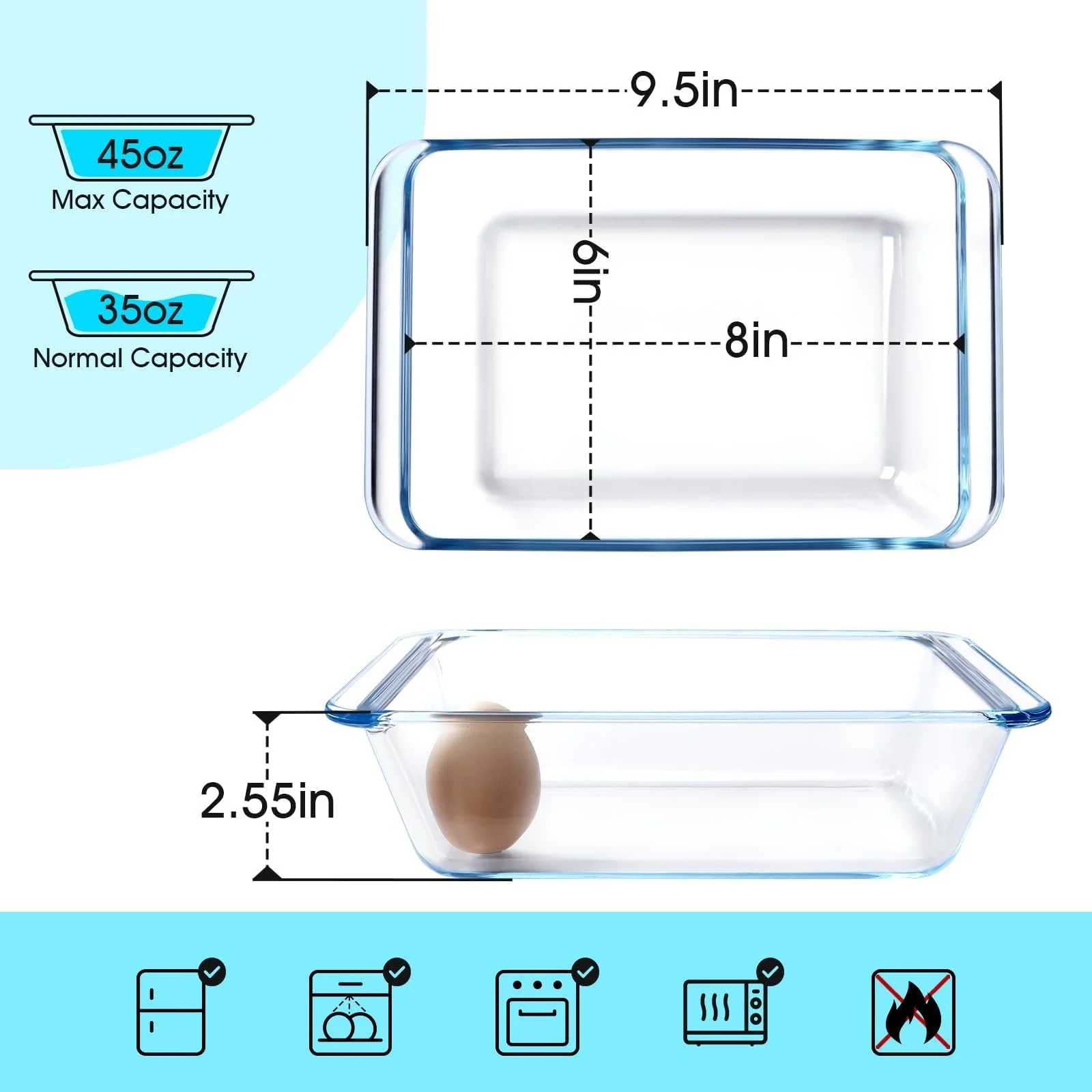 Форма для запекания NUTRIUPS Глубокая стеклянная 20 x 15 x 6 см 1.4 л, фото №2