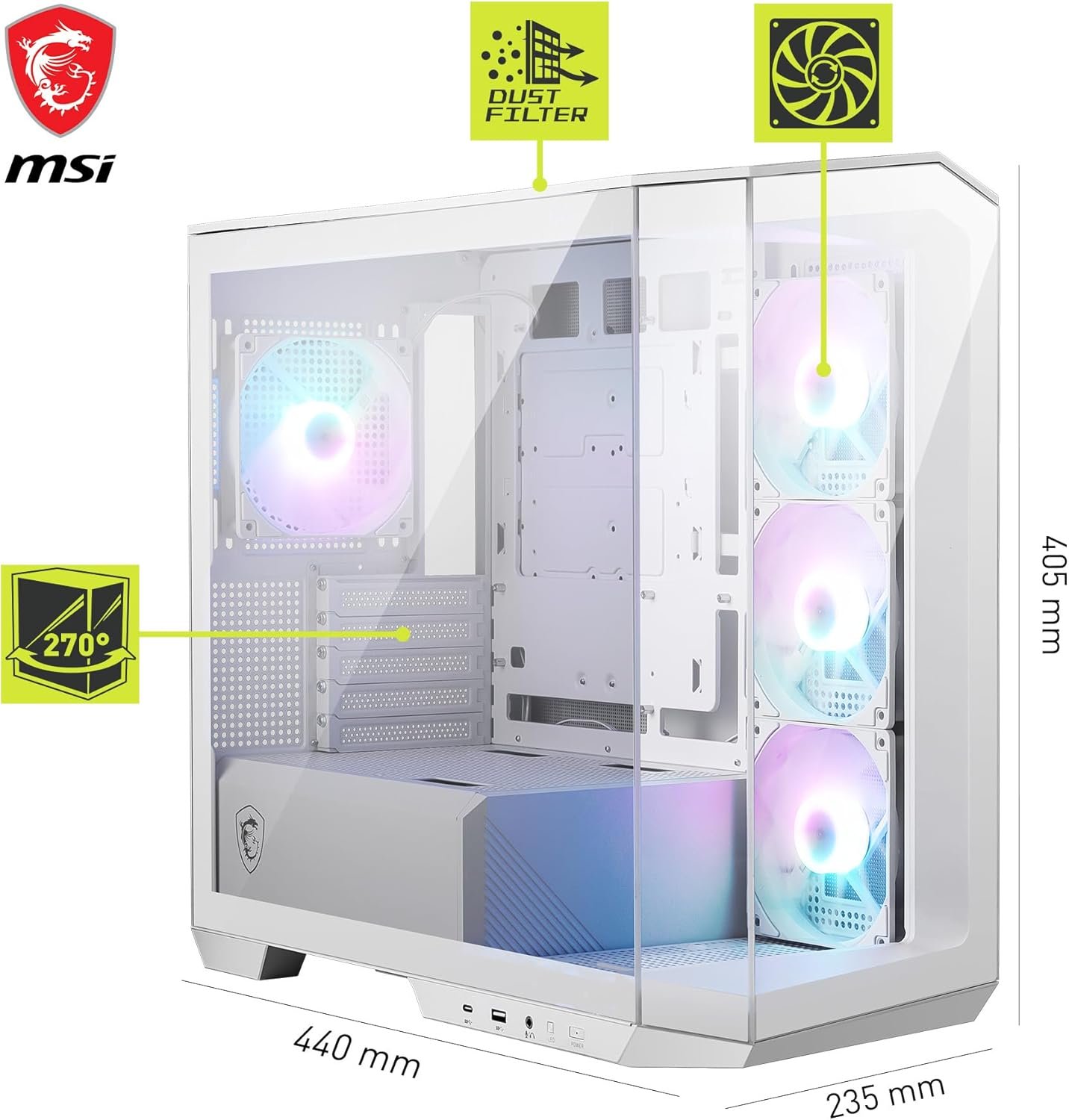 Корпус для ПК MSI MAG PANO M100R PZ Micro-ATX Білий, фото №3 Корпус для ПК MSI MAG PANO M100R PZ Micro-ATX Білий, фото №3