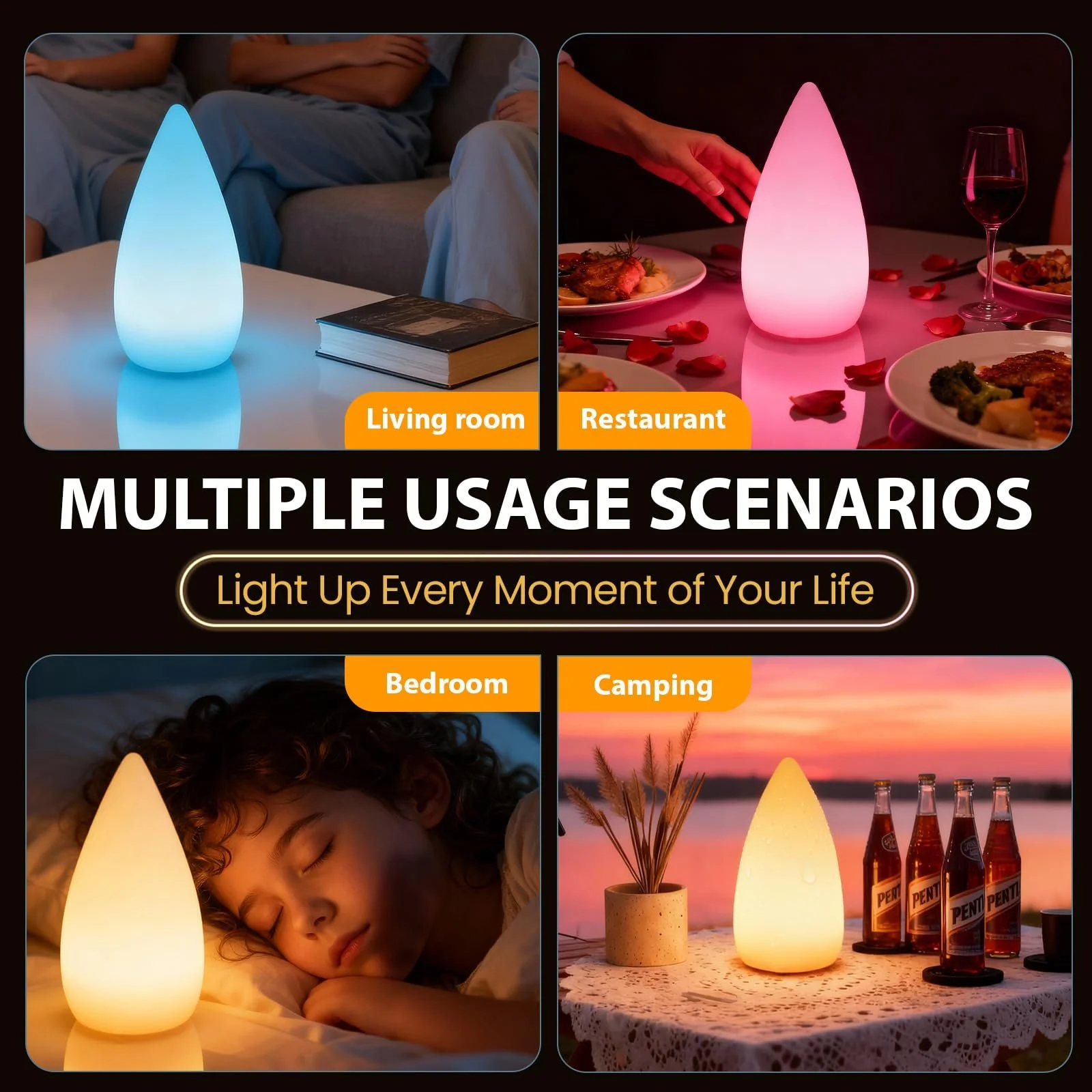 Настільна лампа SCNNC LED Акумуляторна 16 кольорів RGB IP65 USB-C Біла 12 см, фото №8