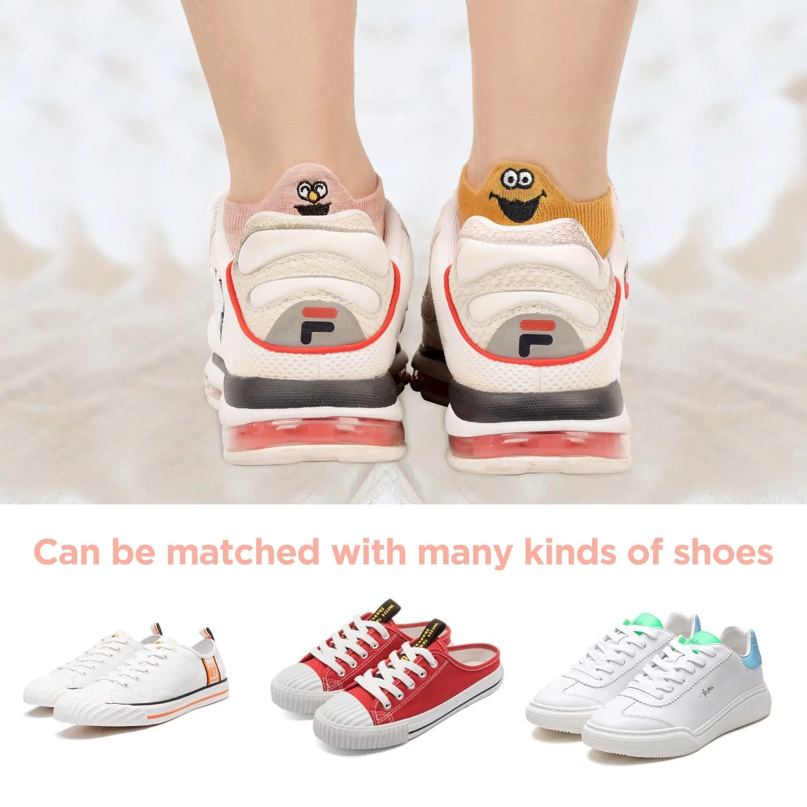 Носки Sneaker Girls' 10 пар Хлопок с высокой плотностью Удобные Милые вышитые женские носки Забавные (Случайный цвет), One Size, Мультяшные носки, фото №5