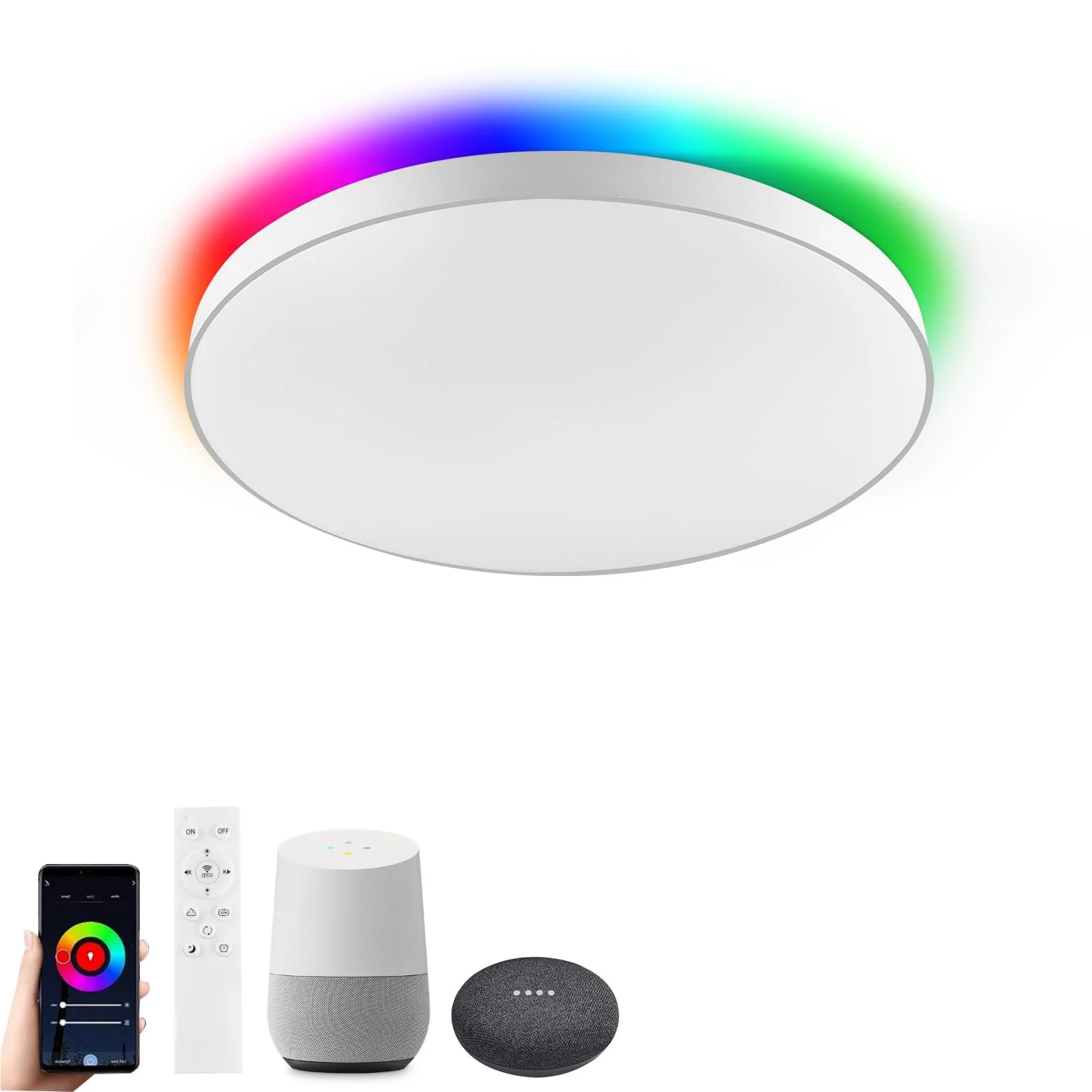 Светильник Horevo Smart 28 W LED WiFi с пультом ДУ, совместимый с Alexa Google Home, 28 см, регулируемая смена цвета для детской комнаты, спальни, гостиной, фото №1