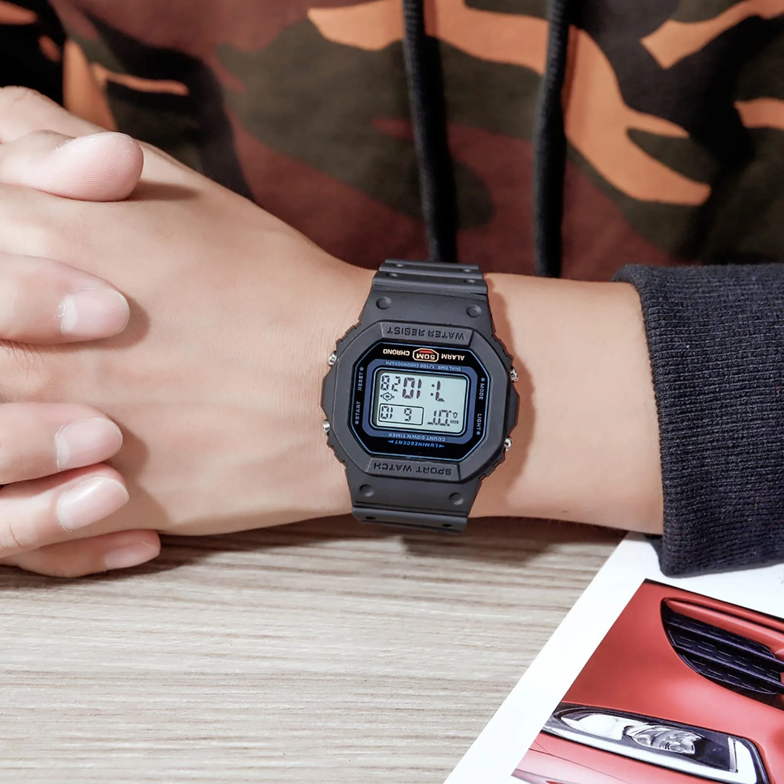 Чоловічий цифровий годинник з підсвічуванням Nicoone, водонепроникний, спортивний, протиударний, фото №2 Чоловічий цифровий годинник з підсвічуванням Nicoone, водонепроникний, спортивний, протиударний, фото №2