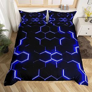 Комплект Постільної Білизни Стільники Loussiesd 135 x 200 см, Синій, Чорний, Шестикутний, Підковдра, Сучасний, Геометричний, Бджолині Стільники, Спрощена Геометрія, На Блискавці synthetic.ua - Фото 1