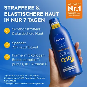 Молочко для тела NIVEA Q10 Укрепляющее Q10, для упругой кожи и улучшенной эластичности за 7 дней, крем для тела с чистым Q10, витамином C и приятным апельсиновым ароматом (400 мл) synthetic.ua - Фото 1