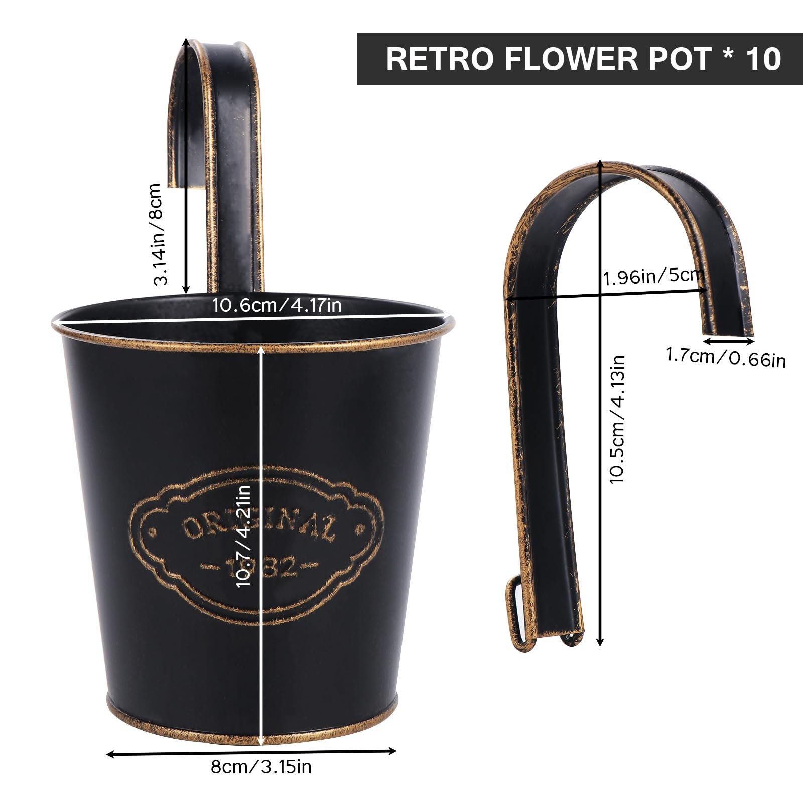 Підвісні квіткові горщики Набір з 10 шт. Металеві Ретро-стиль, фото №2