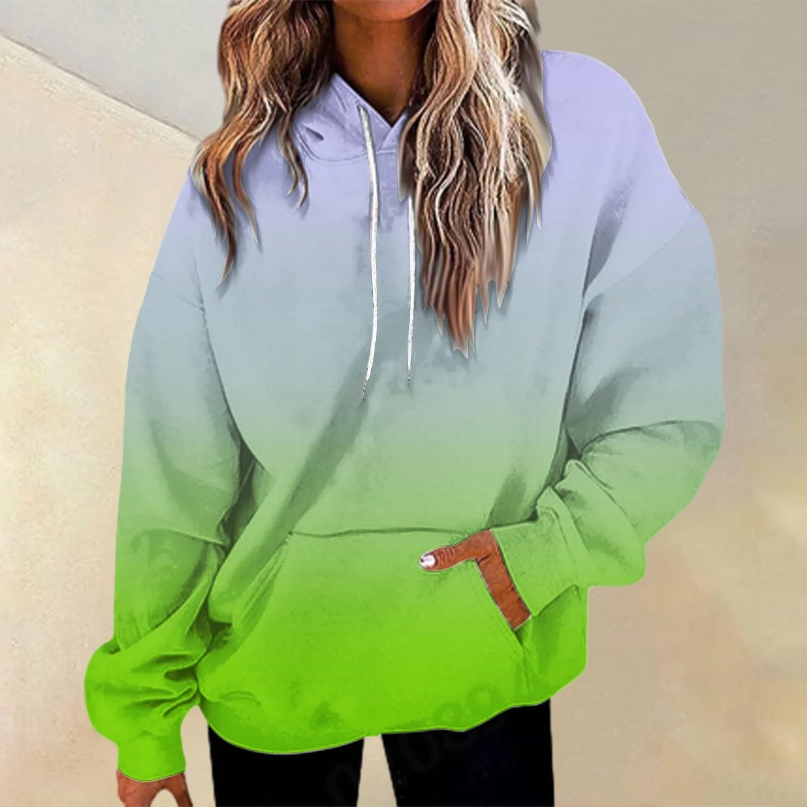 Женский Свитшот Générique с капюшоном, градиентный пуловер со шнурком и карманами, осенне-зимний топ с длинными рукавами, спортивная футболка, фото №2 Женский Свитшот Générique с капюшоном, градиентный пуловер со шнурком и карманами, осенне-зимний топ с длинными рукавами, спортивная футболка, фото №2