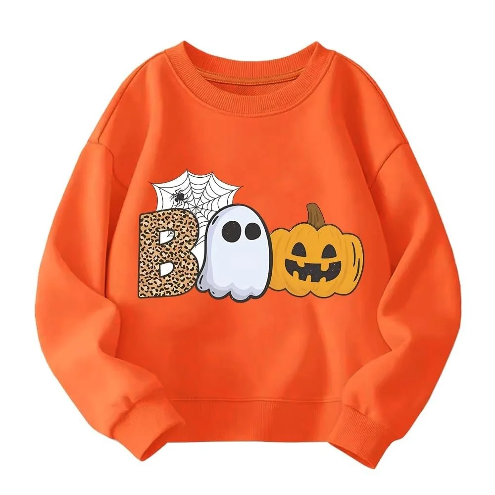 Толстовка для мальчиков и девочек на Хэллоуин, милый пуловер с принтом, детский повседневный свитшот с длинными рукавами, удобная осенне-зимняя одежда, фото №1