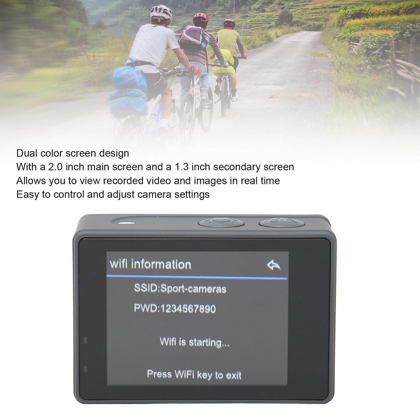 Водонепроницаемая экшн-камера 5K с WiFi и пультом дистанционного управления двухцветный экран 30м для катания на велосипеде, фото №3