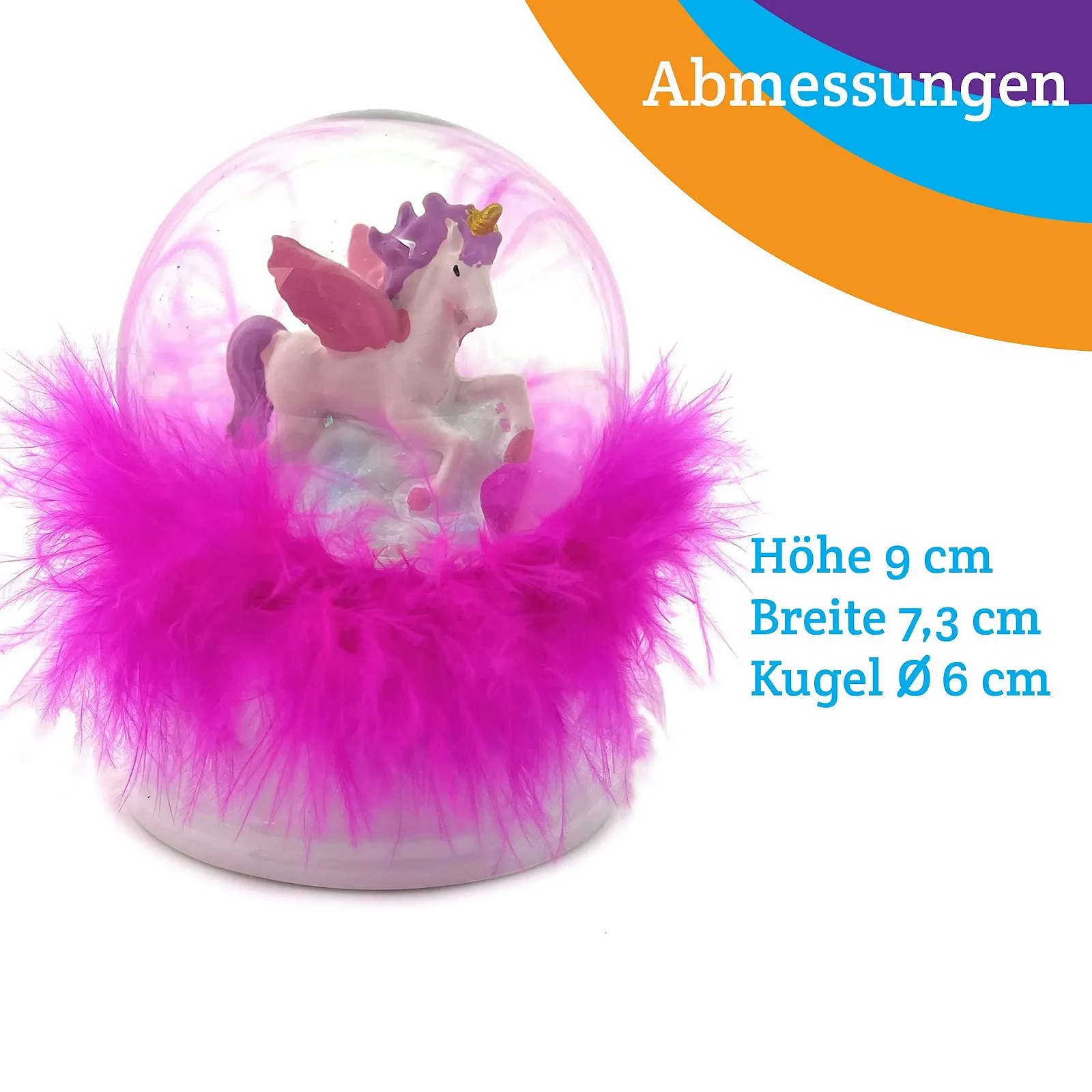 Снігова куля Unicorn з блискітками, високоякісна скляна куля-шейкер, декоративна фігурка Unicorn з LED-підсвіткою, блискітками та пір'ям, фото №2