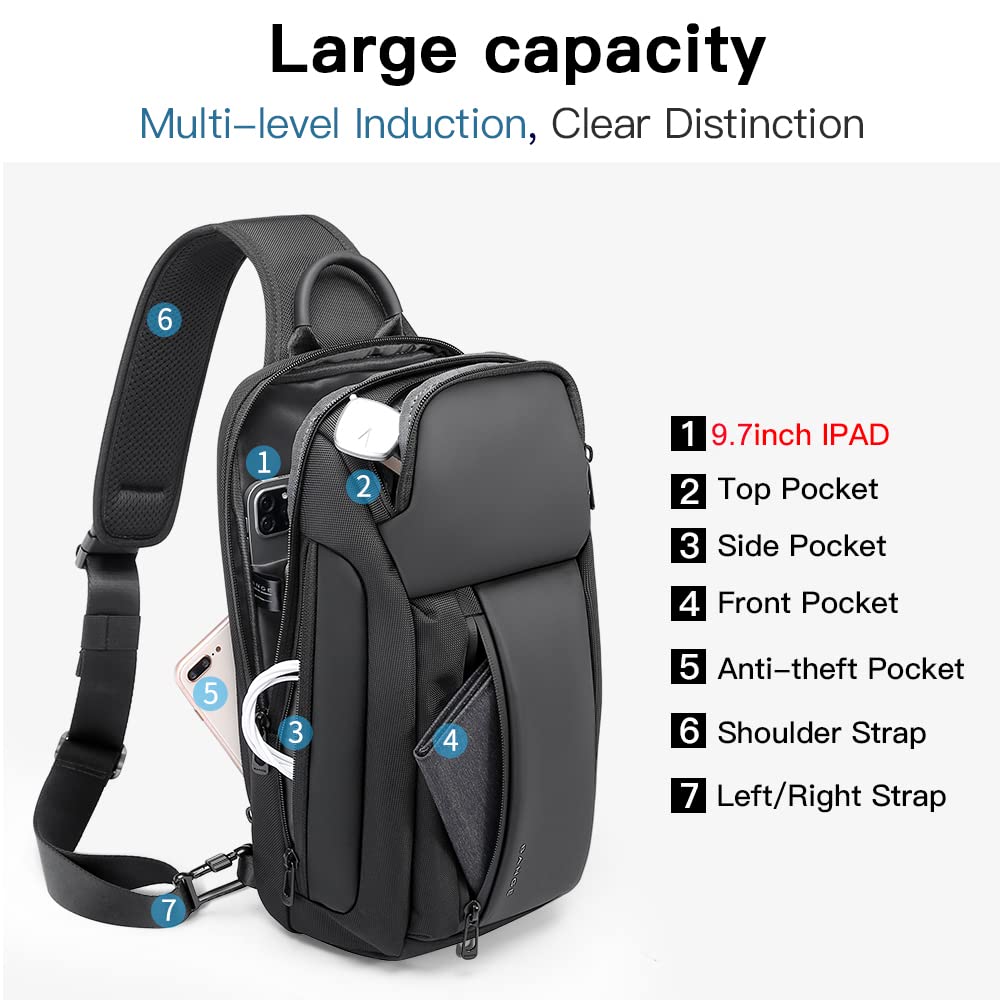 Слінг BANGE Водонепроникна чоловіча нагрудна сумка плечові сумки Crossbody слінг рюкзак для чоловіків, фото №4