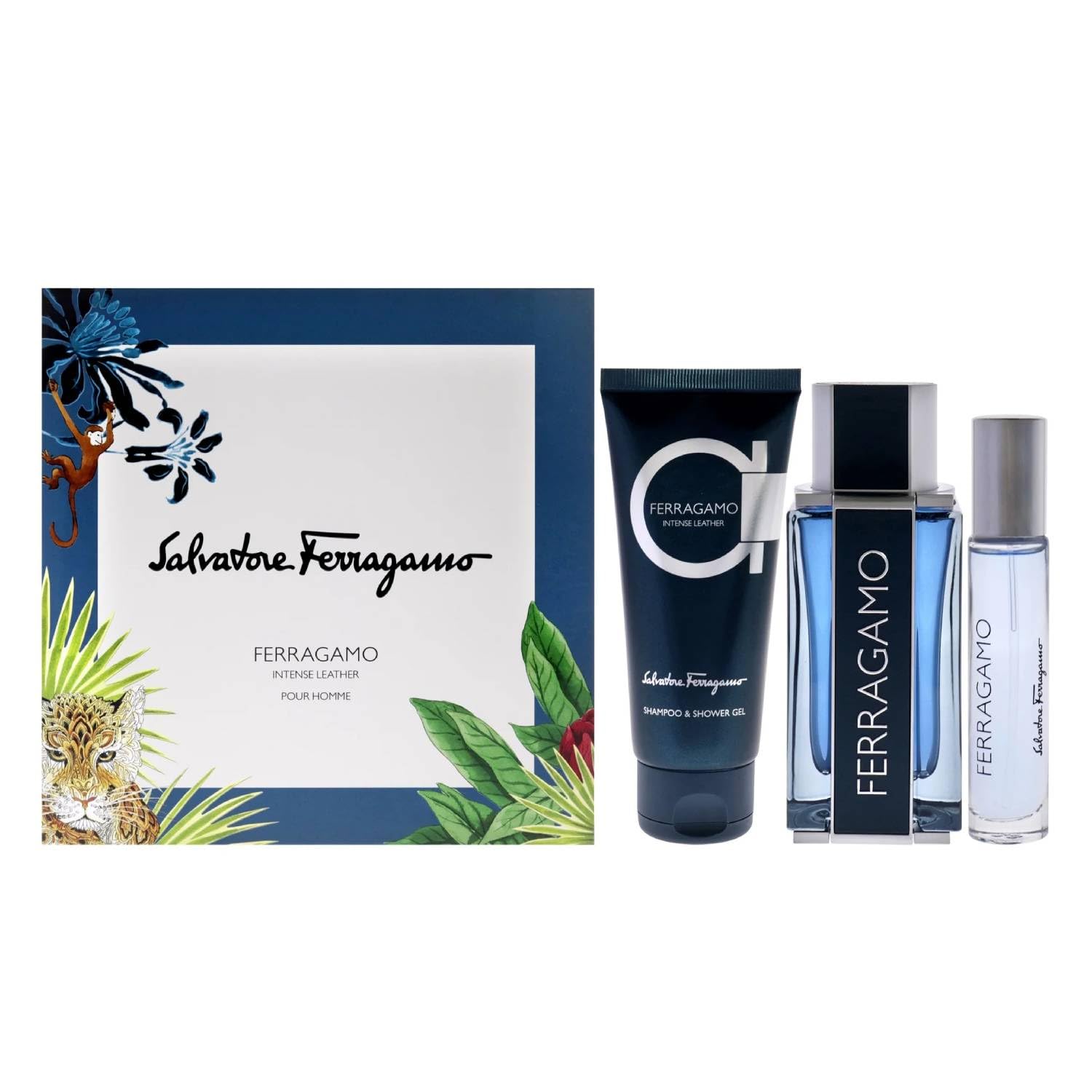 Парфюм Salvatore Ferragamo Intense Leather Pour Homme Подарочный набор Мужской Eau De Parfum 100 мл Шампунь Гель 100 мл Дорожный парфюм Eau De Parfum 10 мл, фото №1
