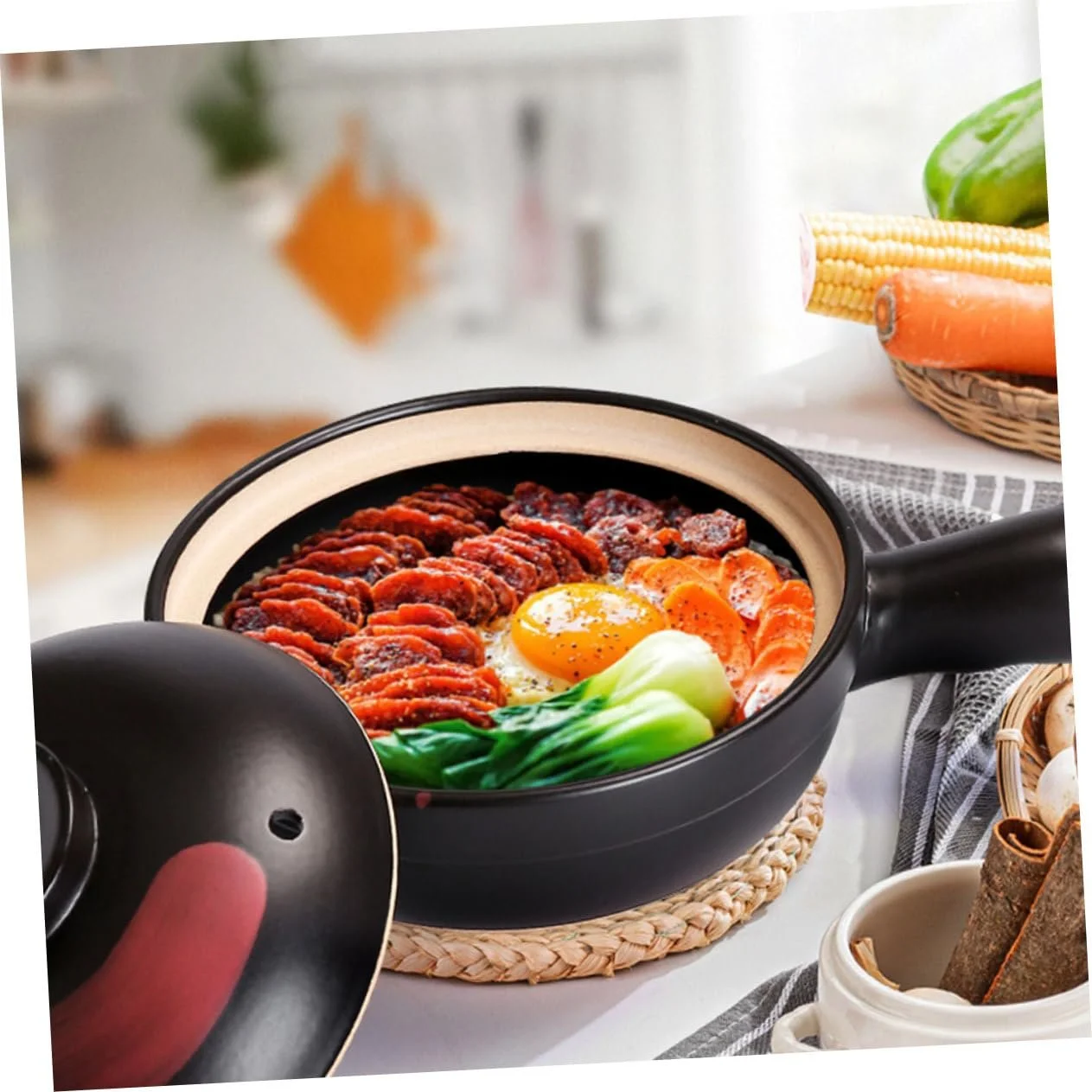 Горшок для приготовления IMIKEYA глиняный с крышкой энергоэффективный, фото №6