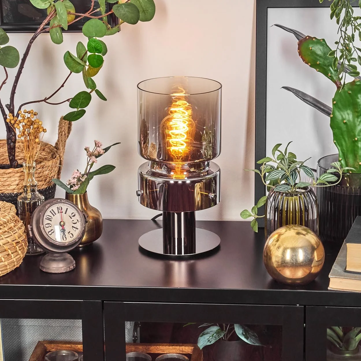 Настільна лампа HOFSTEIN Hasvik 15 см E27 Метал/Скло Чорна/Хром/Димчаста/Прозора, фото №7