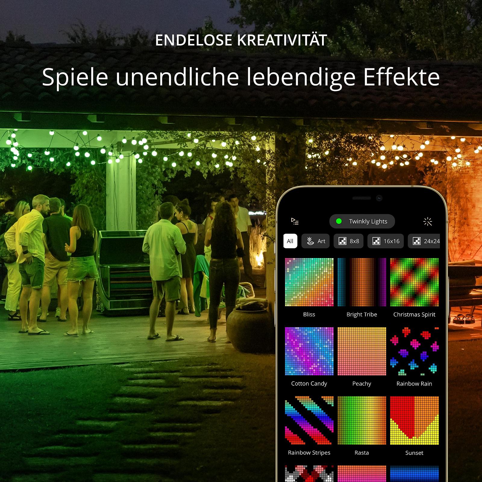 Гірлянда Twinkly Festoon 20 LED RGB, багатоколірна, для внутрішнього та зовнішнього освітлення, 10 м, чорний кабель, фото №4