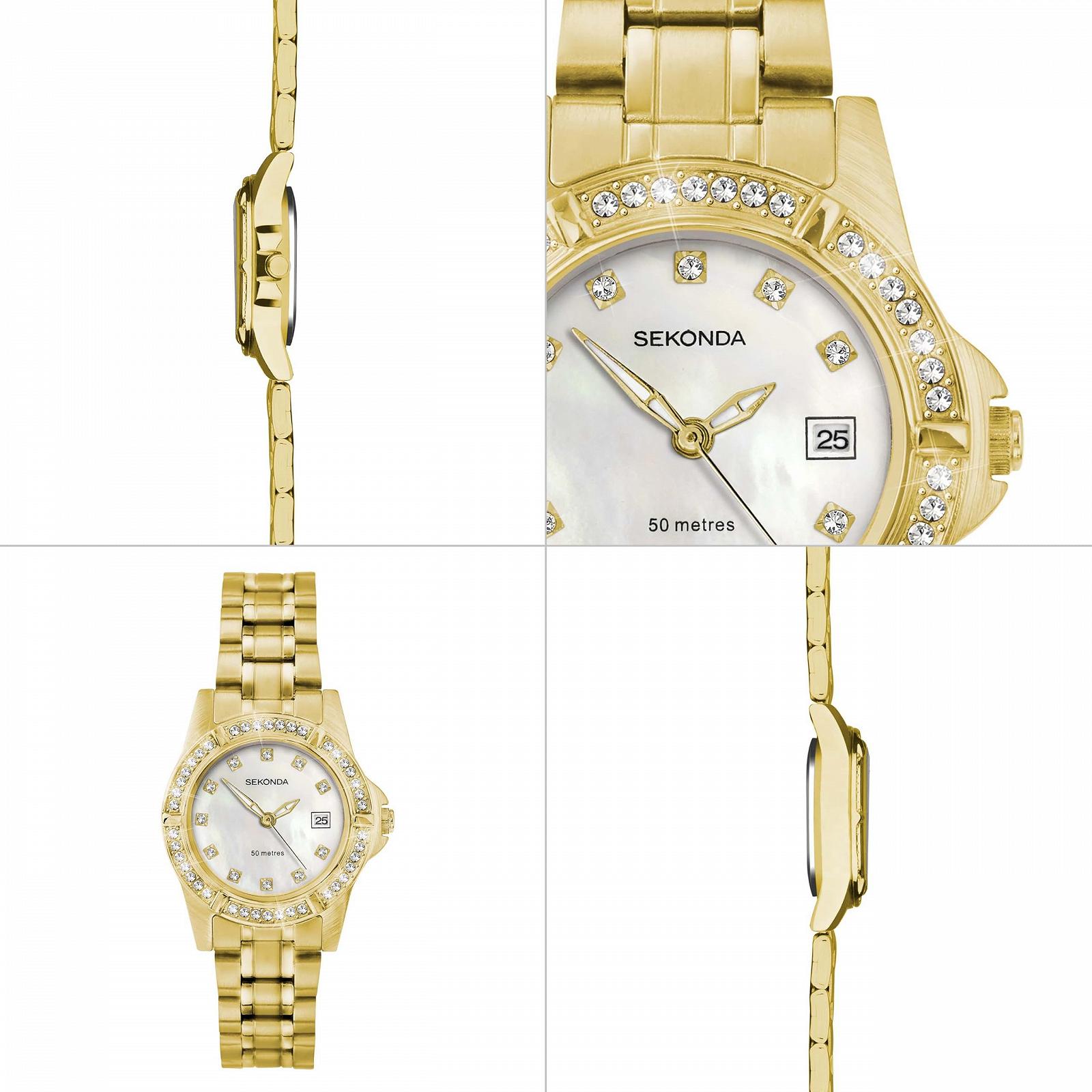 Жіночий годинник Sekonda Sienna 28 мм з камінням, люнетом, водонепроникністю 50 м, з віконцем дати, фото №3