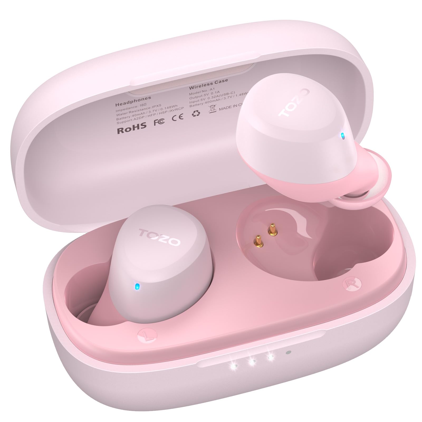 Наушники TOZO A1 Mini Bluetooth 5.3 Беспроводные В ухо С управлением через приложение, 30 час. премиум стереозвук IPX5 Водонепроницаемые Для маленьких ушей - Розовое золото, фото №1