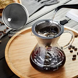 Кавник для приготування кави методом Pour Over Mesney 500 мл, скляний кавник з фільтром з нержавіючої сталі synthetic.ua - Фото 1