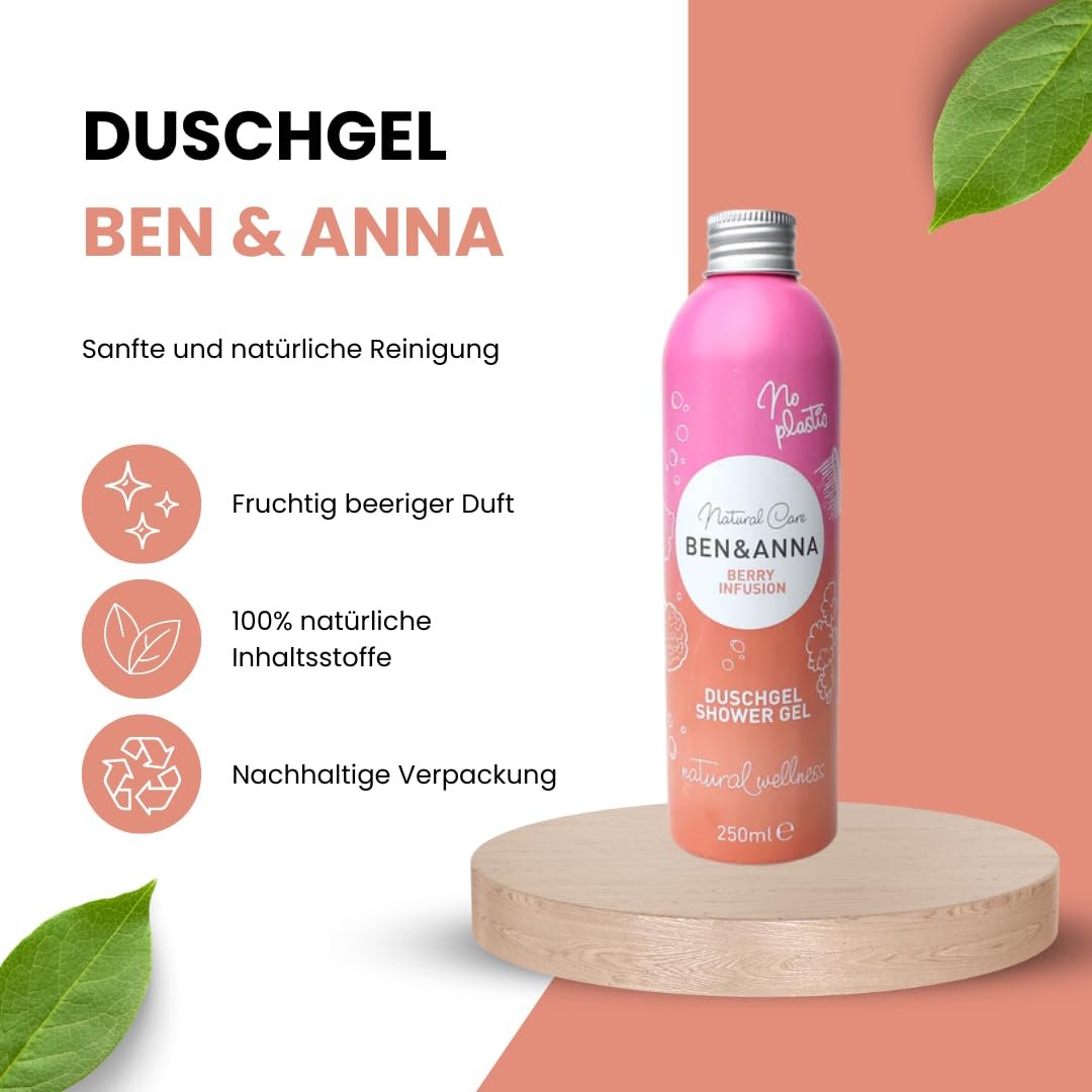 Гель для душа Ben & Anna Berry Натуральная косметика веганский в алюминиевой банке 1 шт., фото №3 Гель для душа Ben & Anna Berry Натуральная косметика веганский в алюминиевой банке 1 шт., фото №3