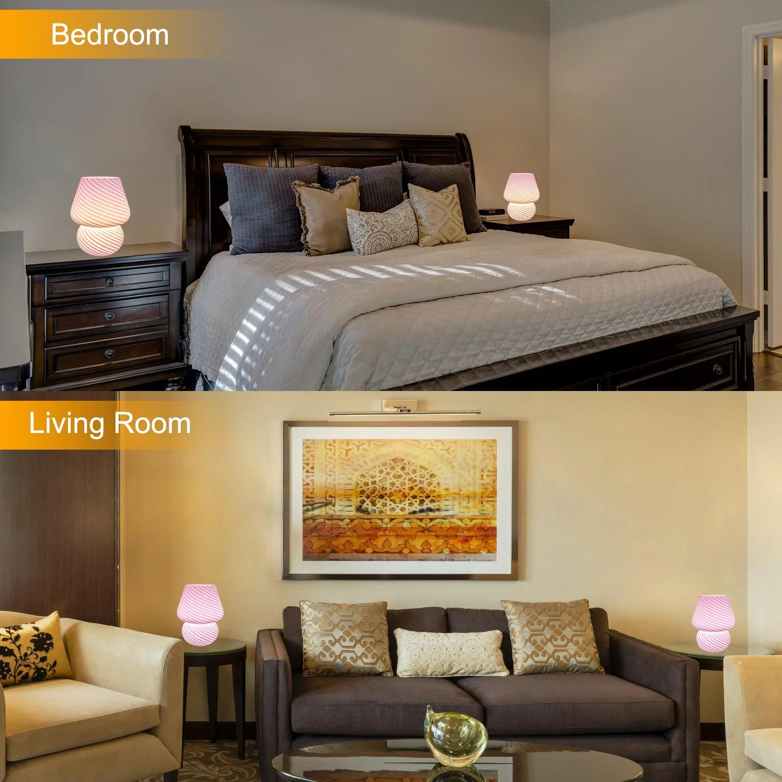 Настільна лампа Mushroom Lamp Glass Dimmable Remote Control Рожева, фото №5