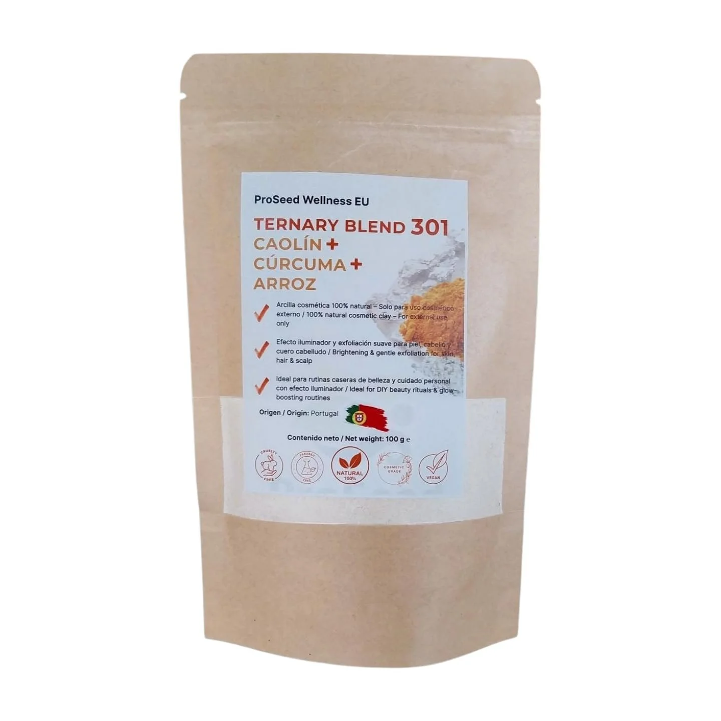 Маска для обличчя Освітлююча Ternary Blend White Kaolin Clay + Turmeric + Rice для плям та догляду за шкірою, 100% натуральна, 100 г, фото №1