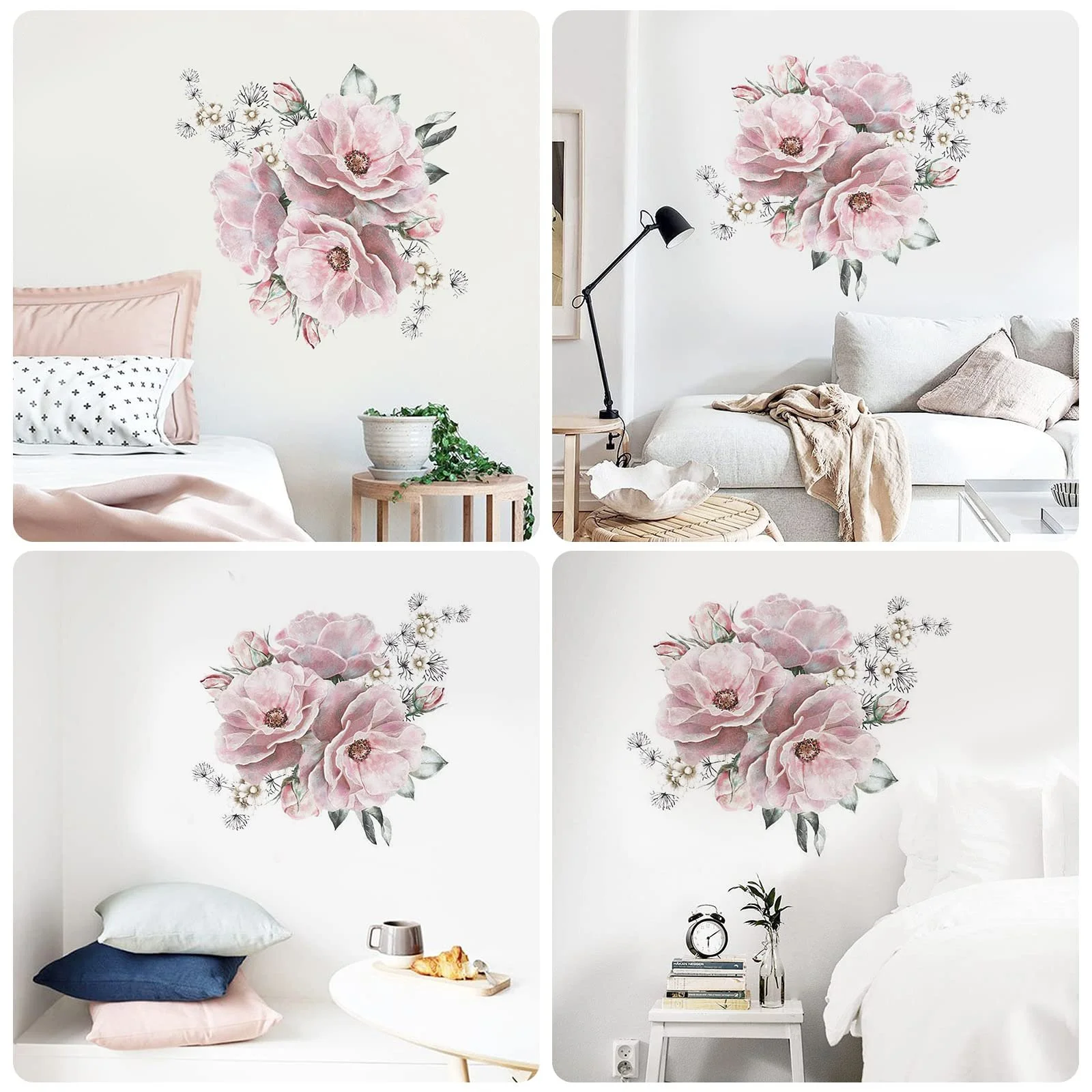 Наклейка на стену Цветы Пионы винтажная водонепроницаемая 44 x 42 см Розовый, фото №6