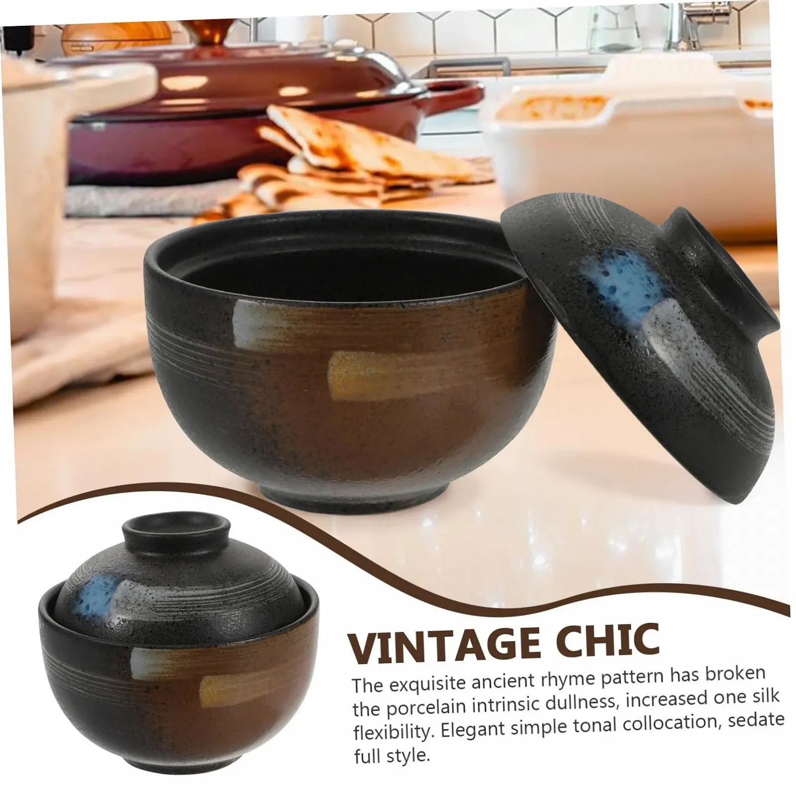 Чаша для запекания керамическая с крышкой для супа и тушения, фото №7