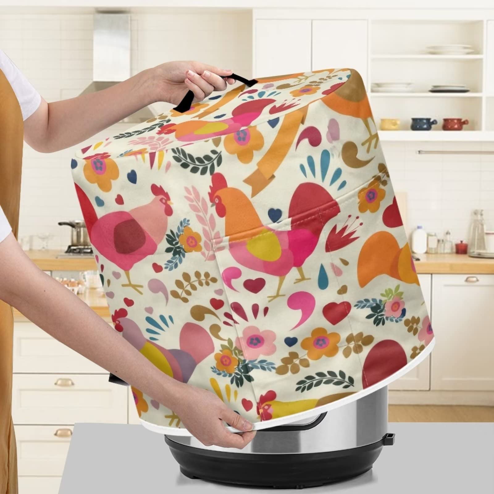 Чехол ZIATUBLES Heart Floral Rooster Slow Cooker для мультиварки 6 Quart, фото №4
