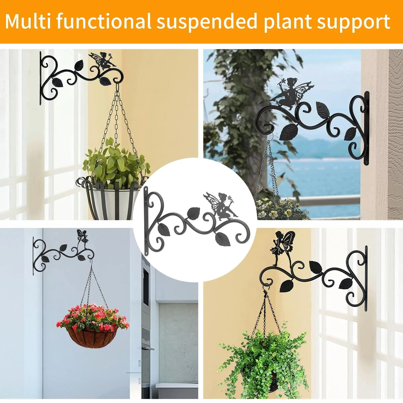 Держатель для подвесных корзин кованый уличный настенный кронштейн черный, фото №3