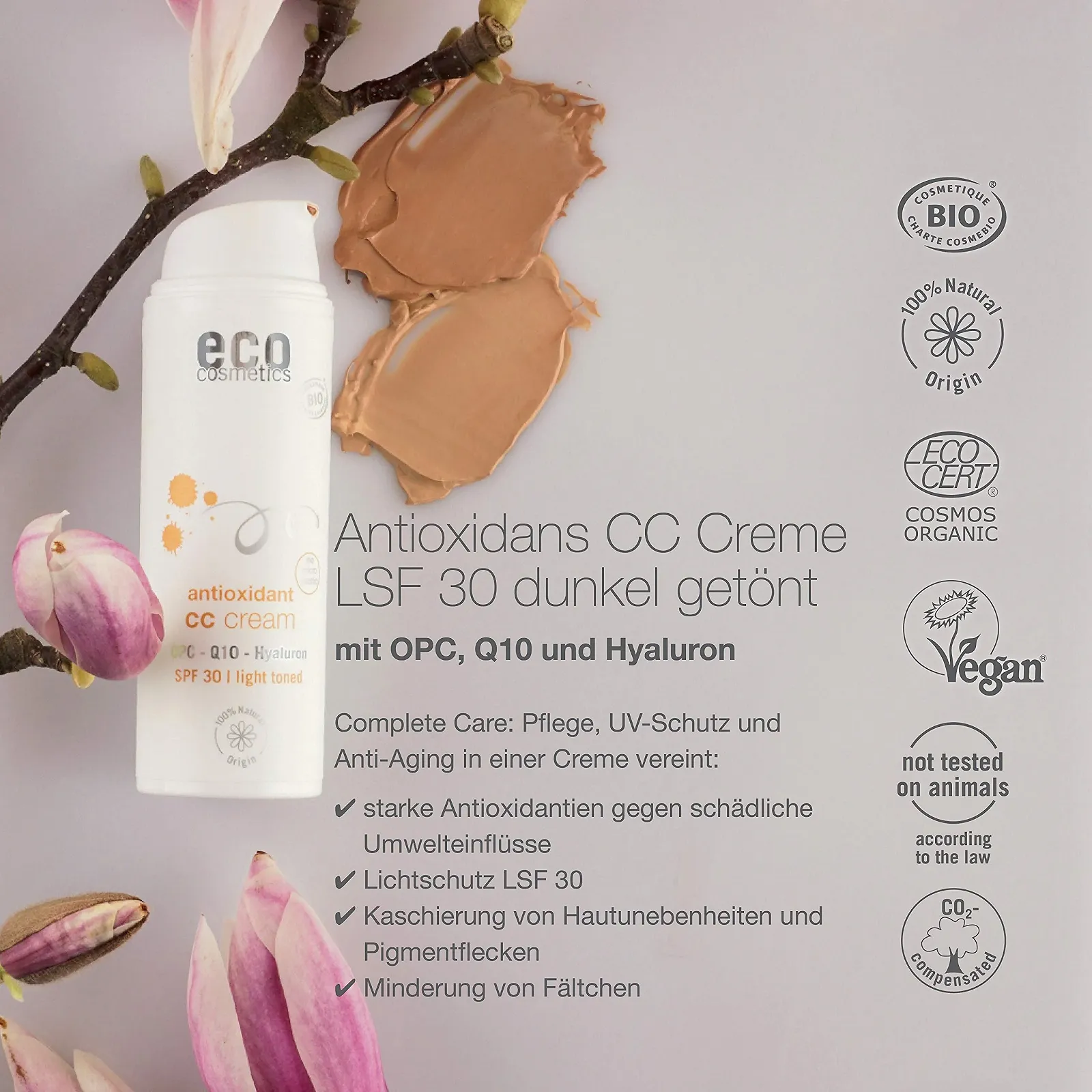 CC-крем eco cosmetics Bio Tinted Dark OPC Q10 Гіалуронова кислота SPF 30 50 мл, фото №5 CC-крем eco cosmetics Bio Tinted Dark OPC Q10 Гіалуронова кислота SPF 30 50 мл, фото №5