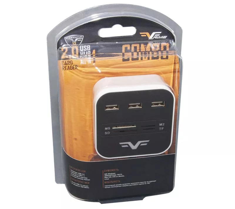 Концентратор USB 2.0 Frime 3хUSB2.0, SD MS TF Black/White (FHC-AllinOne3p2W), фото №4
