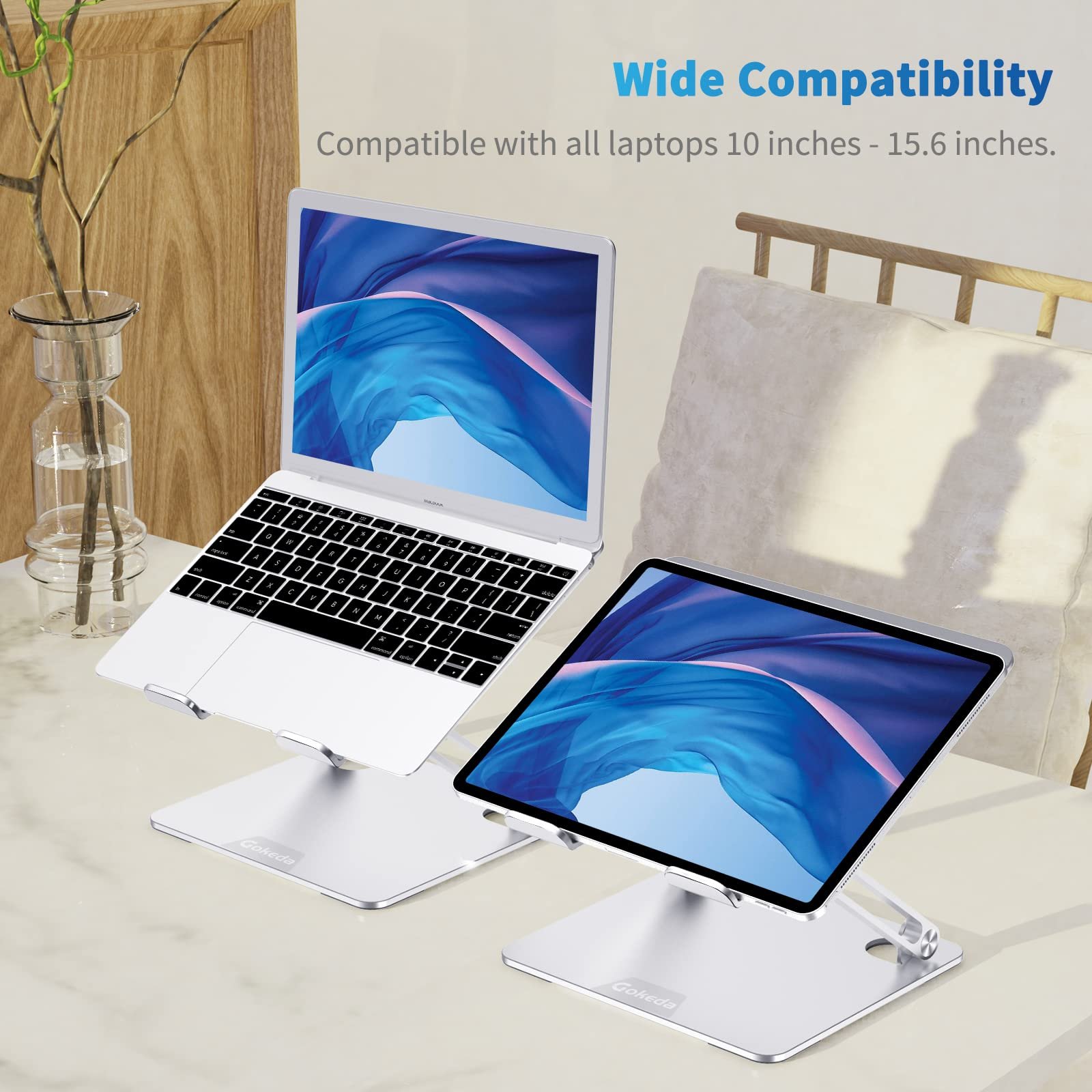 Підставка для ноутбука Gokeda, ергономічна, алюмінієва, сумісна з MacBook Air/Pro, Dell, HP, Lenovo, іншими ноутбуками 10-15,6 дюймів, фото №5 Підставка для ноутбука Gokeda, ергономічна, алюмінієва, сумісна з MacBook Air/Pro, Dell, HP, Lenovo, іншими ноутбуками 10-15,6 дюймів, фото №5