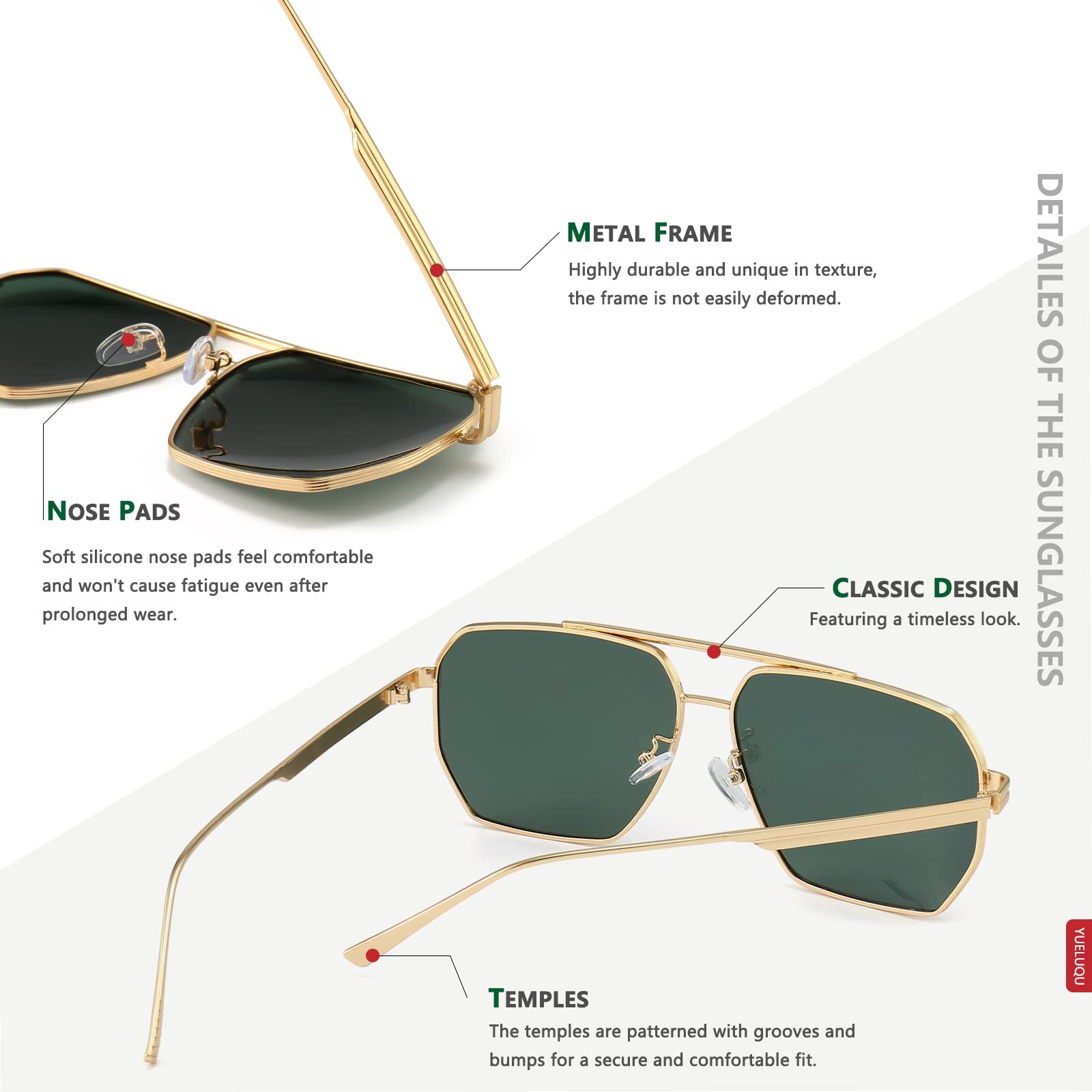 Сонцезахисні окуляри Квадратні YUELUQU Retro Oversized UV400, фото №4