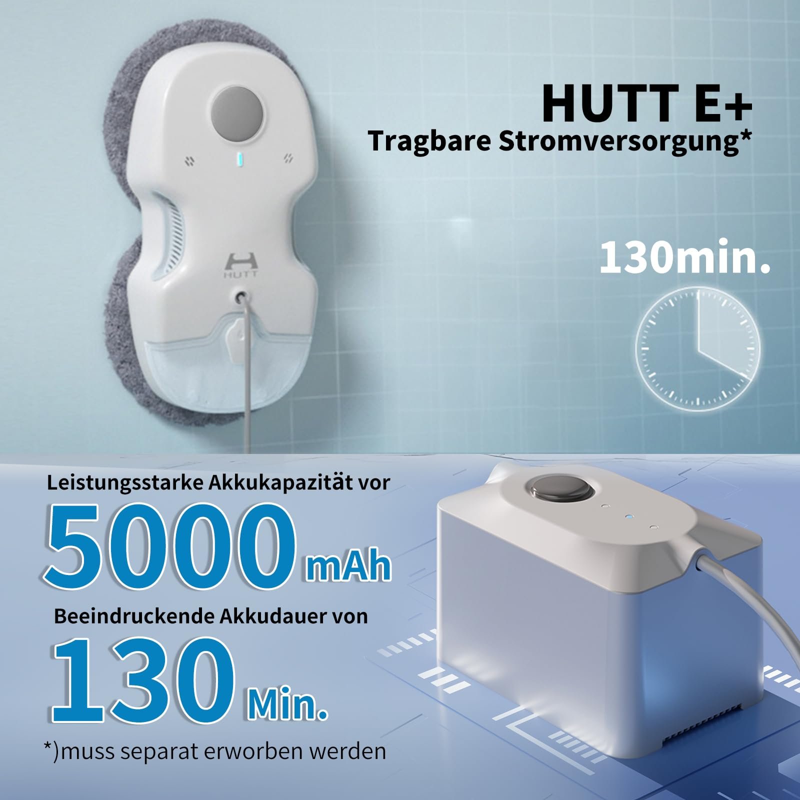 Робот для мойки окон HUTT C7 с функцией распыления HUTTHINK 5.0, интеллектуальное управление частотой и планирование маршрута, резервуар для воды/моющего средства 80 мл, быстрая скорость очистки 0.05 м/с, безопасный аккумулятор, фото №8