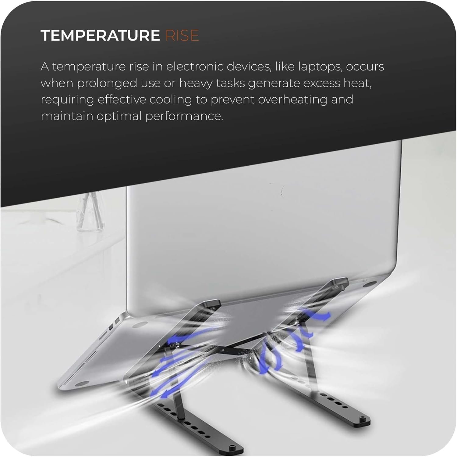 Подставка для ноутбука K-MART Регулируемая по высоте - Сделана из алюминиевого сплава, 6 передач Подставка для ноутбука для стола, Совместима с MacBook Air, Pro, Dell Allen Laptops 10-15.6 дюймов (Черный), фото №3