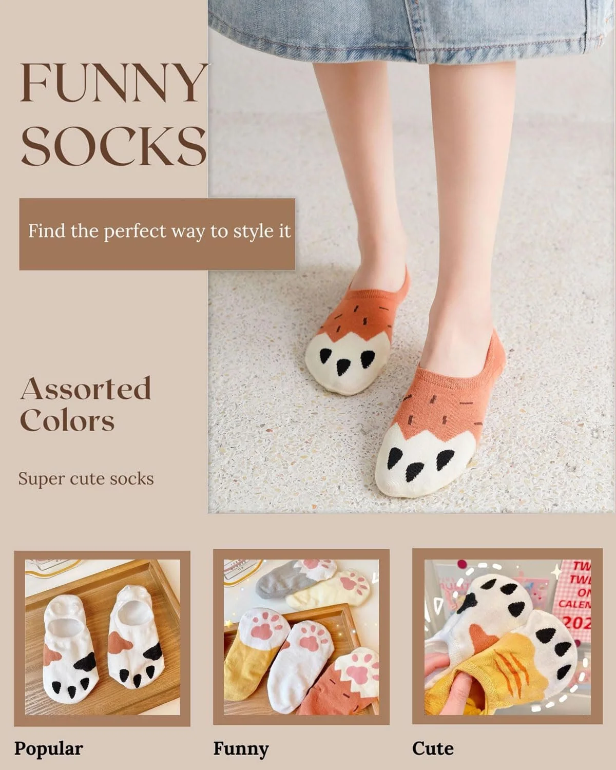 Шкарпетки Жіночі Короткі Cat Paw 5 пар, фото №3