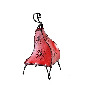 Настільна лампа Simandra Mellah Sun 40 см марокканська шкіряна червона - Фото 1