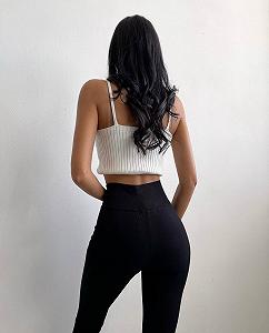 Женские спортивные лосины в рубчик трикотажные BF860 цвет черный размер 44/46 synthetic.ua - Фото 1