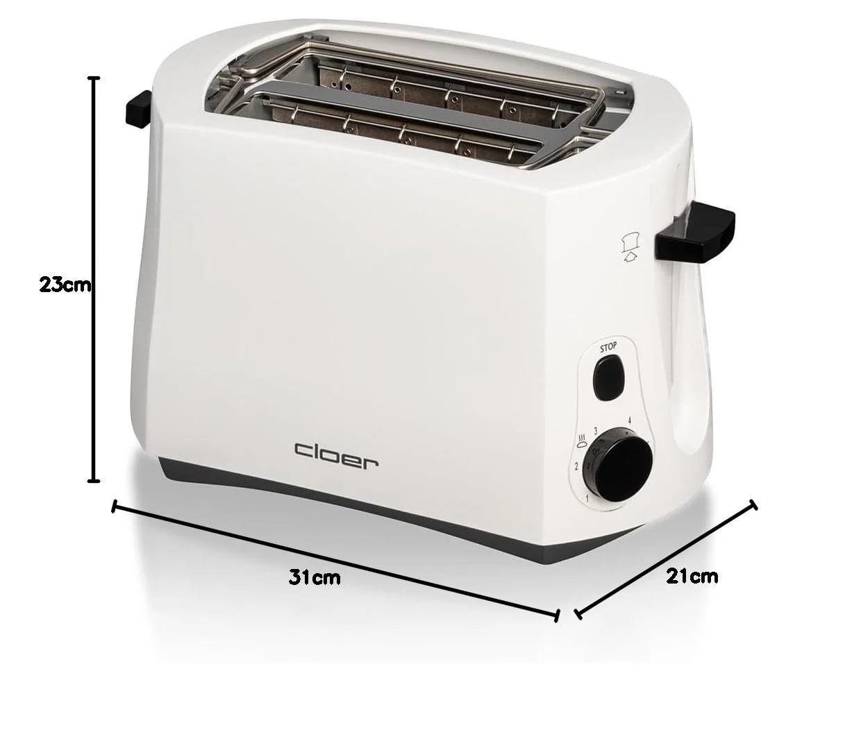 Тостер Cloer Cool Wall 331, 825 Вт, 2 скибочки, інтегрована насадка для булочок, піддон для крихт, ліфтер, білий, фото №9
