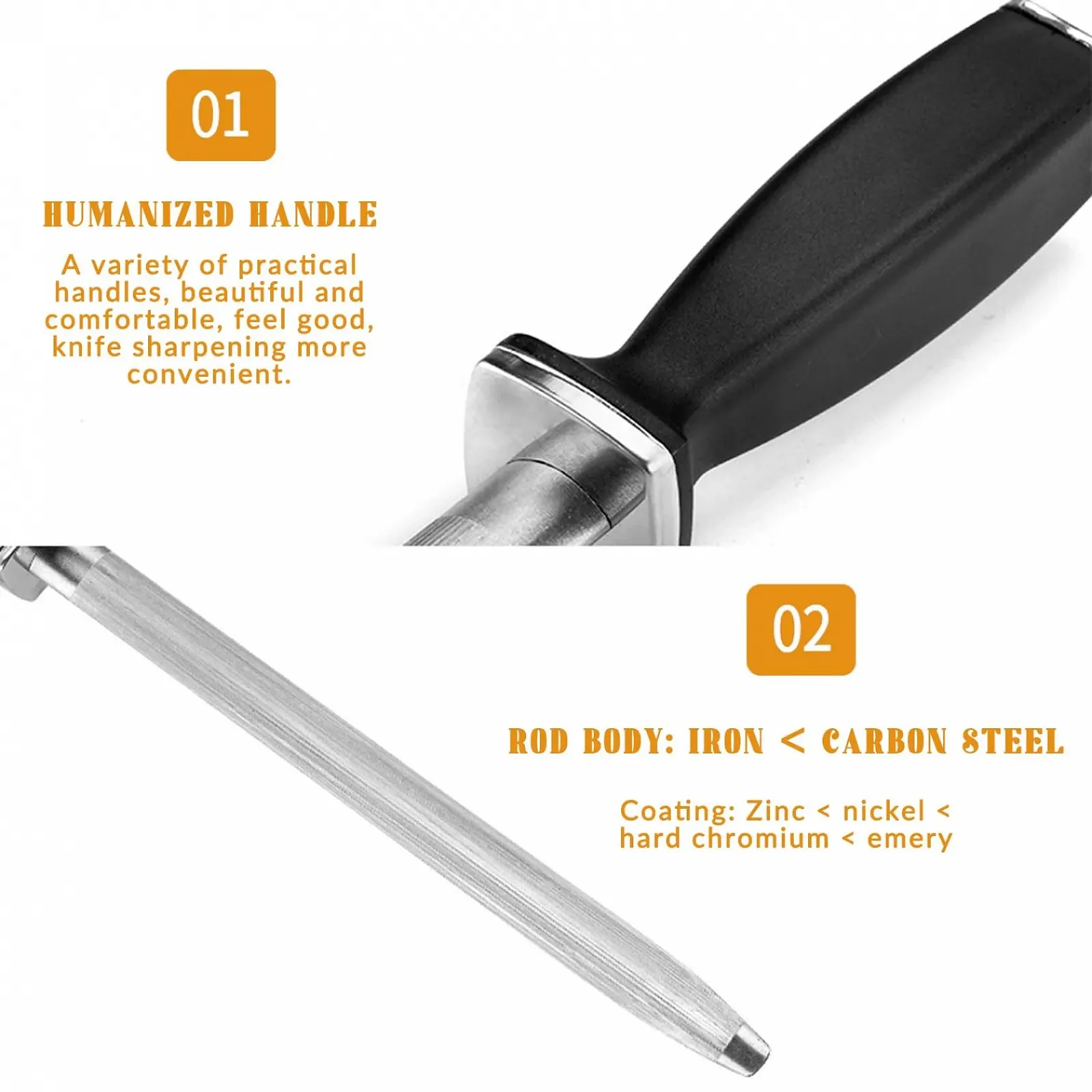 Точилка для ножів вуглецева сталь 6.5 дюйма з ергономічною ручкою портативна, фото №6